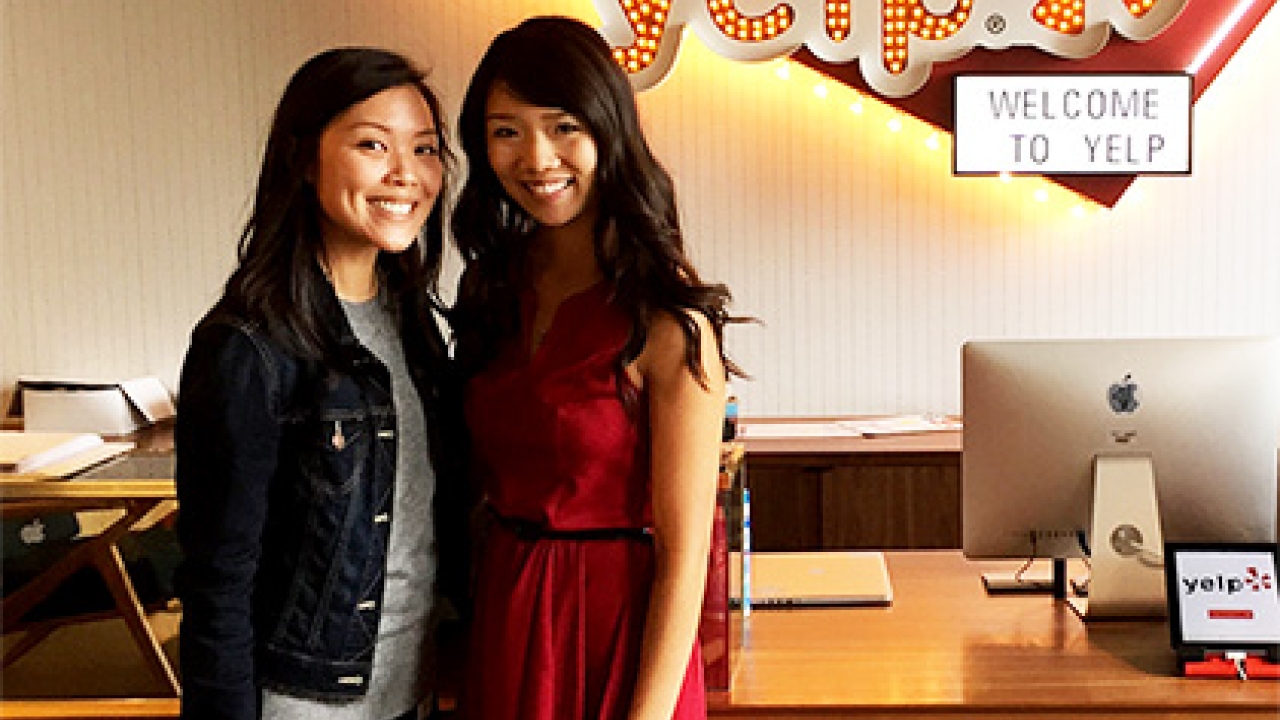Aggie alumnae Julia Nguyen and Sarah Ng at Yelp Yelp