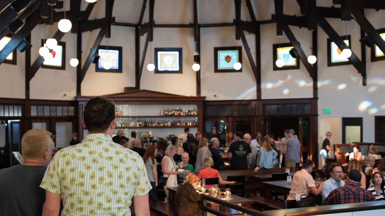 Patrons inside Steeplejack Brewing Co.