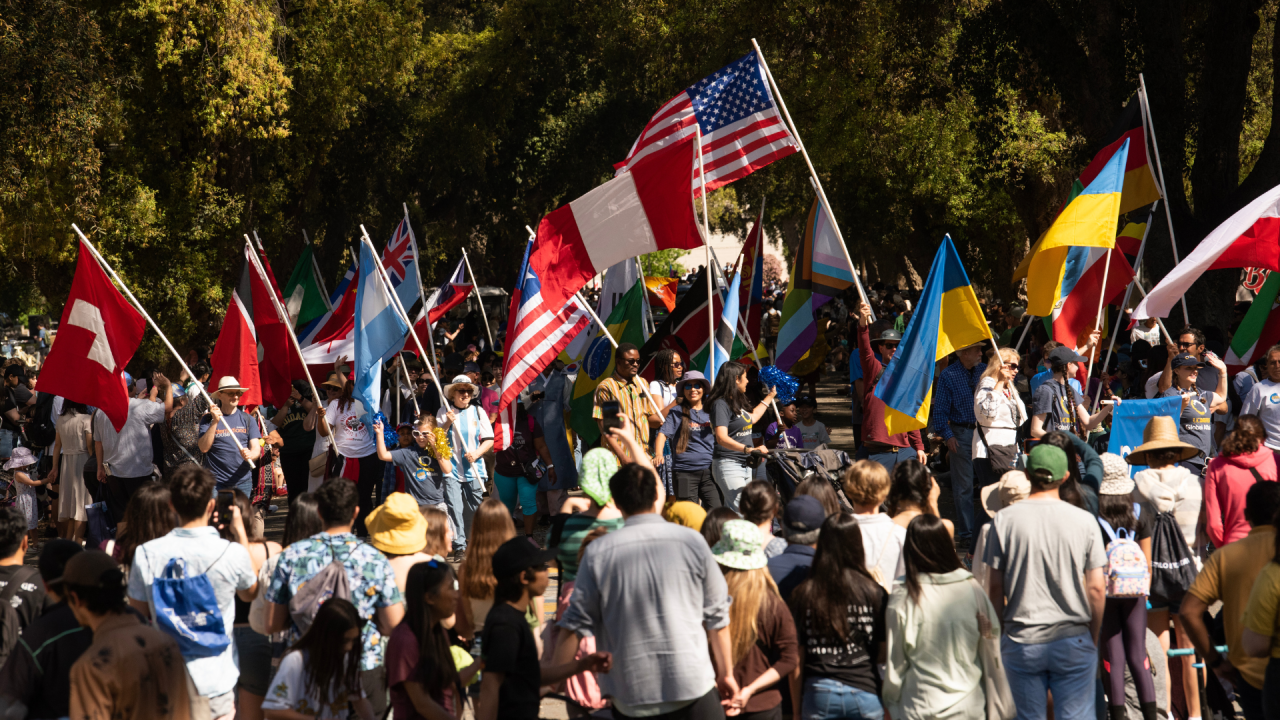 Photo of students with different nation's flags