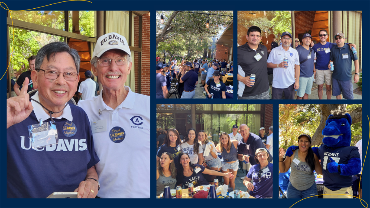 collage of photos of people posing together at the tailgate in Berkeley
