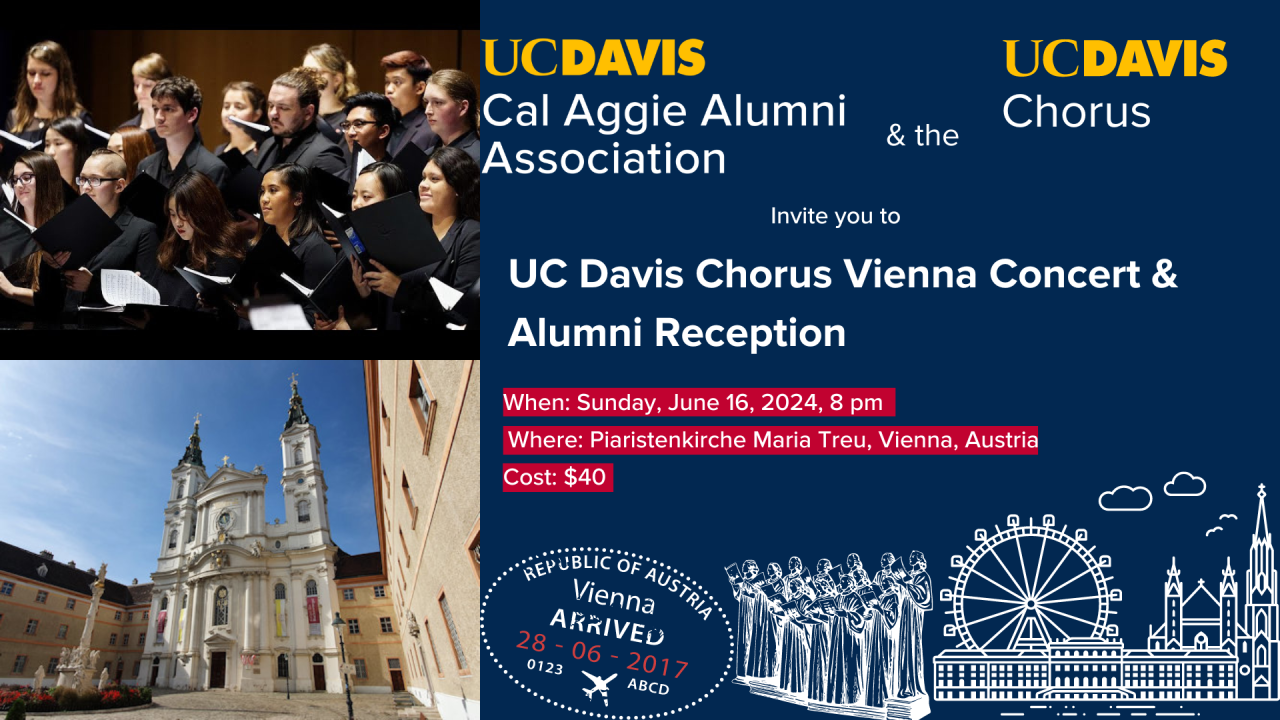 Vienna Chorus Reception Invitation from CAAA and the UCD Chorus on June 16, 2024 from 8 pm to 10 pm and Piarsistenkirche. Cost is $40