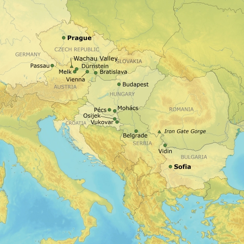 Map from Prague to Sofia