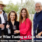 Ceja Vineyard founders Amelia, Pedro, Armando, and Dalia Ceja holding bottles of wine and glasses of wine