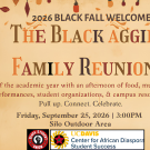 Warm beige fall-themed graphic flyer for 2026 Black Family Reunion with decorative leaves.