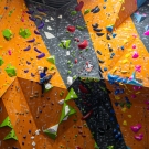 A woman on a climbing wall