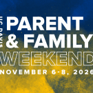 Graphic: UC Davis Parent &amp; Family Weekend text over blue and yellow powder, Nov 6–8, 2026