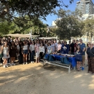 New family welcome group photo with families and students