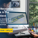 Image of two colleagues having a conversation; Text reads: UC Santa Cruz Alumni, Giving and Receiving Feedback in the Workplace, Join our virtual workshop to sharpen your feedback skills and strengthen workplace communication, Thursday, June 26, 12:00-1:30 p.m.