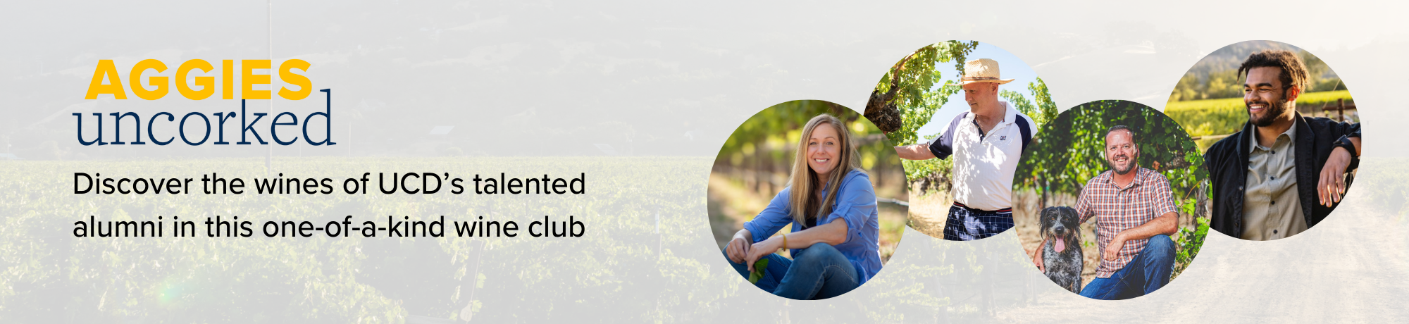 aggies uncorked logo with vineyard and winemakers
