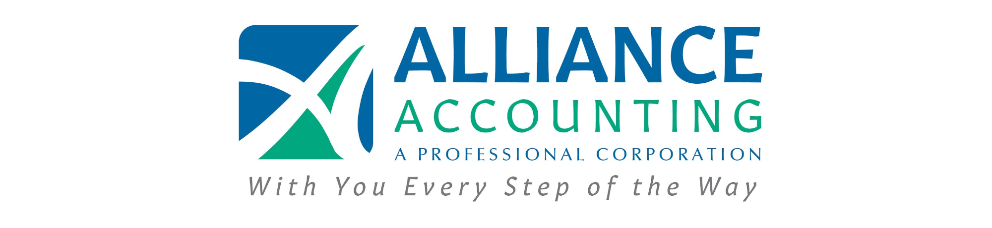 Alliance Accounting logo featuring blue and green colors with the tagline below.