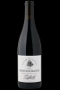 Dark red wine bottle with white label centered on black background