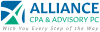 Alliance CPA &amp; Advisory PC logo with blue and green stylized X