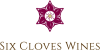 Six Cloves Wines logo: purple six-petal flower above brown serif text